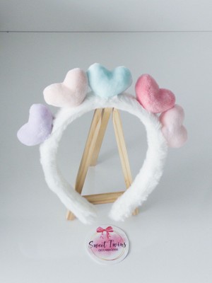 Sweet Twins Accessories Renkli Kalpli Peluş Çocuk Taç