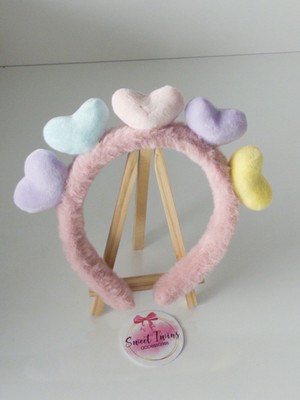 Sweet Twins Accessories Renkli Kalpli Peluş Çocuk Taç