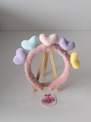 Sweet Twins Accessories Renkli Kalpli Peluş Çocuk Taç