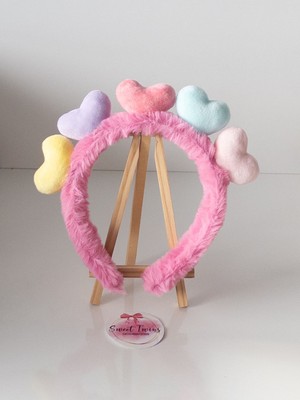 Sweet Twins Accessories Renkli Kalpli Peluş Çocuk Taç