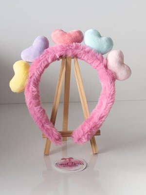 Sweet Twins Accessories Renkli Kalpli Peluş Çocuk Taç