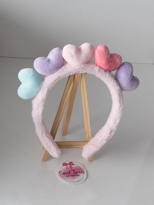 Sweet Twins Accessories Renkli Kalpli Peluş Çocuk Taç