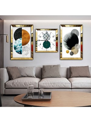 Zevahir Mobilya Dekorasyon Gök Cisimleri Aynalı Gümüş Pleksi Çerçeveli Mdf Tablo Ve Saat Seti