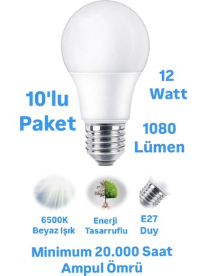 Repplam ERKLED 12W Beyaz Işık LED Ampul 1080 Lümen E27 Duylu LED Lamba