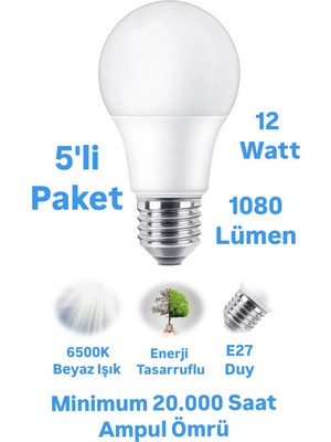 Repplam ERKLED 12W Beyaz Işık LED Ampul 1080 Lümen E27 Duylu LED Lamba