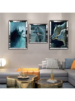 Bozkurt Aynalı Gold Pleksi Çerçeveli Mdf Tablo Ve Saat Seti