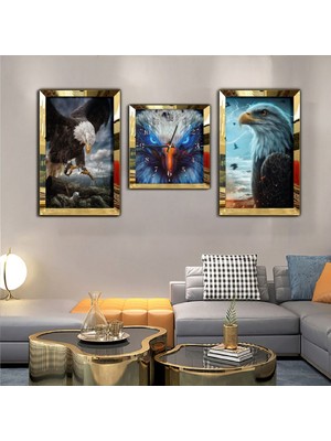 Zevahir Mobilya Dekorasyon Kartal Aynalı Gold Pleksi Çerçeveli Mdf Tablo Ve Saat Seti