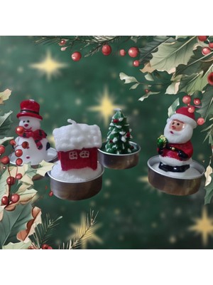 Kuzey Oyuncak Vıp Delu x e 12 Adet Noel Tealight Mum Noel Baba Kardan Adam Çam Ağacı Noel Evi Gerçek Yılbaşı Mumu