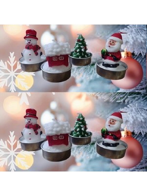 Kuzey Oyuncak Vıp Delu x e 12 Adet Noel Tealight Mum Noel Baba Kardan Adam Çam Ağacı Noel Evi Gerçek Yılbaşı Mumu