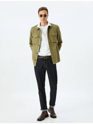 Koton Kapaklı Cepli Pamuklu Düğmeli Uzun Kollu Gömlek Ceket