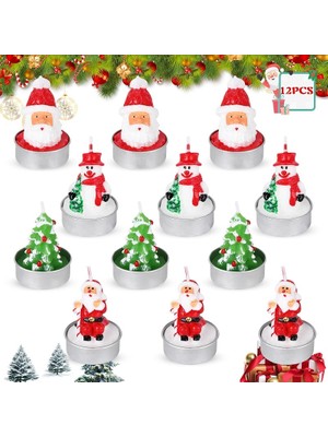 Kuzey Oyuncak Vıp Delu x e 12 Adetgerçek Yılbaşı Mumu Noel Tealight Mum Noel Baba Kardan Adam Çam Ağacı Full Set