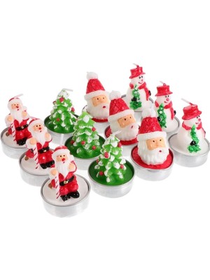 Kuzey Oyuncak Vıp Delu x e 12 Adetgerçek Yılbaşı Mumu Noel Tealight Mum Noel Baba Kardan Adam Çam Ağacı Full Set