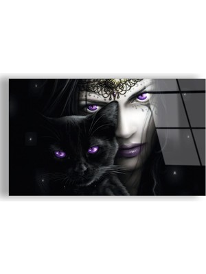 Zevahir Mobilya Dekorasyon Kırılmaz Cam Kedi Kadın Tablo