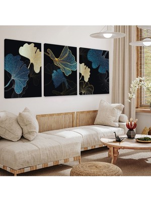 Soyut Desen Çiçek 3'lü Kanvas Tablo