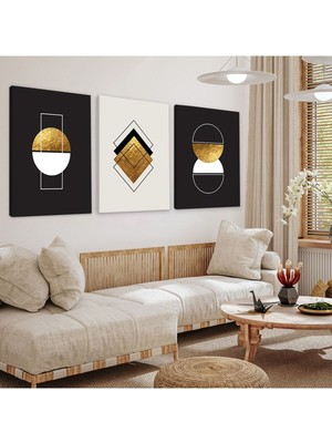 Soyut Desen Şekiller 3'lü Kanvas Tablo