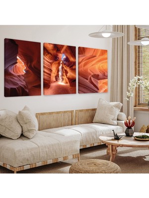 Mağara Soyut Desen 3'lü Kanvas Tablo