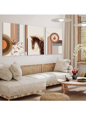 At Soyut Desen 3'lü Kanvas Tablo