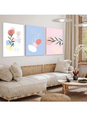 Minimalist Çiçek Soyut Desen 3'lü Kanvas Tablo