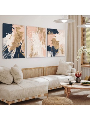 Soyut Desen Boya 3'lü Kanvas Tablo