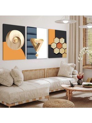 Şekiller Soyut Desen 3'lü Kanvas Tablo