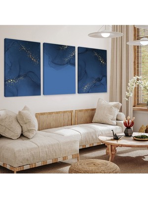 Mavi Soyut Desen 3'lü Kanvas Tablo