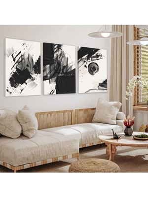 Soyut Desen Boya 3'lü Kanvas Tablo