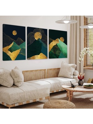 Soyut Desen Dağ 3'lü Kanvas Tablo