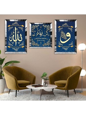 Zevahir Mobilya Dekorasyon KÜN FE YEKÜN DİNİ MODEL PLEKSİ KENAR MDF TABLO VE SAAT SETİ