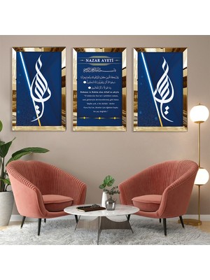 Zevahir Mobilya Dekorasyon Nazar Ayeti Gümüş Pleksi Çerçeveli Tablo