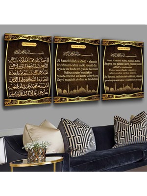 Zevahir Mobilya Dekorasyon 3'lü Kanvas 35 X 50 Cm Fatiha Süresi Dini Tablo