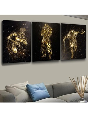 Zevahir Mobilya Dekorasyon Zevahir 3'lü Kanvas Altın Savaşçı Tablosu