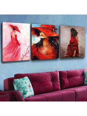 Zevahir Mobilya Dekorasyon Zevahir 3'lü Kanvas Moda Kadın Tablosu