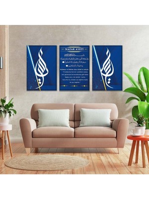 Zevahir Mobilya Dekorasyon Zevahir 3'lü Kanvas Nazar Ayeti Dini Tablo