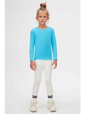 Lovetti Okyanus Mavi Kız Çocuk Düz Basıc Likralı Uzun Kol Tişört