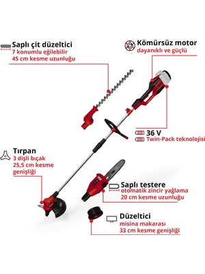 Einhell GE-LM  36/4in1 Li - Solo, Akülü Çok Fonksiyonlu Budama (Akü ve şarj cihazı dahil değildir)