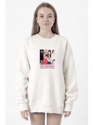 Tshirthane Black Pink Band Beyaz Kadın 2ip Sweatshirt