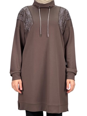 ottomanwear.com Büyük Beden Taşlı Tunik Kahve OTW2116