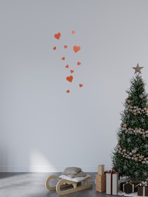 Arbecha Yılbaşı Kırmızı Kalp   Ahşap Duvar Dekoru  13 Adet Lazer Kesim Kırmızı Renk