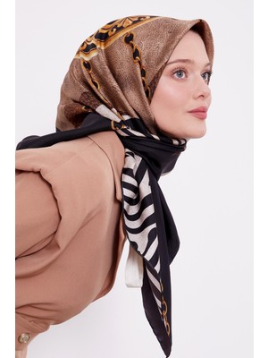 Levidor Siyah Halka Desen Zincir Twill İpek Eşarp