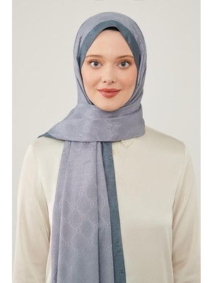 Lêvi D'or Antrasit Şerit Kenarlı Monogram Şal