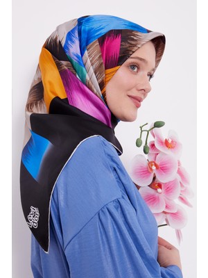 Lêvi D'or Siyah Çok Renkli Twill Ipek Eşarp