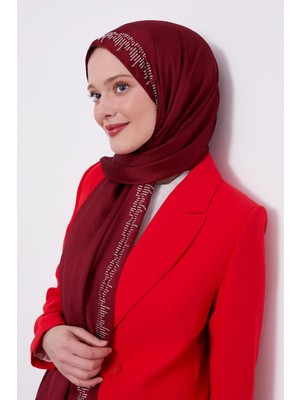 Lêvi D'or Bordo Çubuk Şeritli Diamond Şal