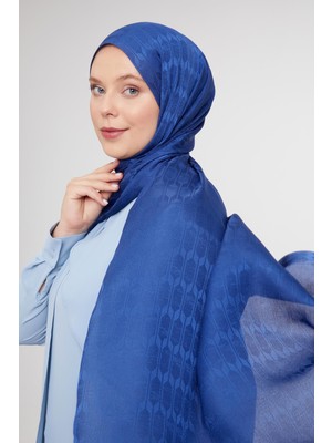 Lêvi D'or Kot Mavi Geometrik Desen Jakarlı Janjan Şal