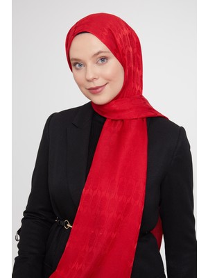 Lêvi D'or Kırmızı Geometrik Desen Jakarlı Janjan Şal