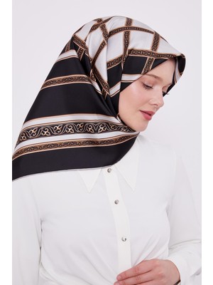 Lêvi D'or Siyah Motif Desen Twill Ipek Eşarp