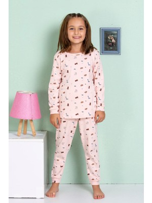 Elmp Pudra Dinazor Desenli %100 Pamuk Kız Çocuk Pijama Takımı 1-9 Yaş 4064/19