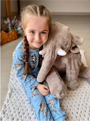 Isob Mavi Bluey Desenli Fitilli Kumaş %100 Pamuk Kız Çocuk Pijama Takımı 3-8 Yaş 31221-M