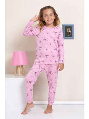 Elmp Lila Tavşan Desenli %100 Pamuk Kız Çocuk Pijama Takımı 1-13 Yaş 4052