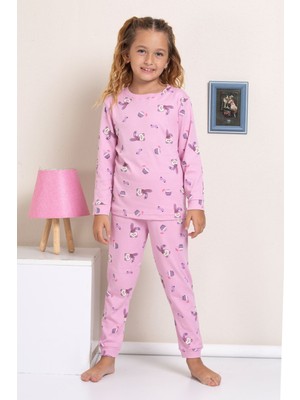 Elmp Lila Tavşan Desenli %100 Pamuk Kız Çocuk Pijama Takımı 1-13 Yaş 4052