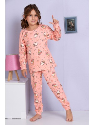 Elmp Somon Baykuş Desenli %100 Pamuk Kız Çocuk Pijama Takımı 1-13 Yaş 4062
